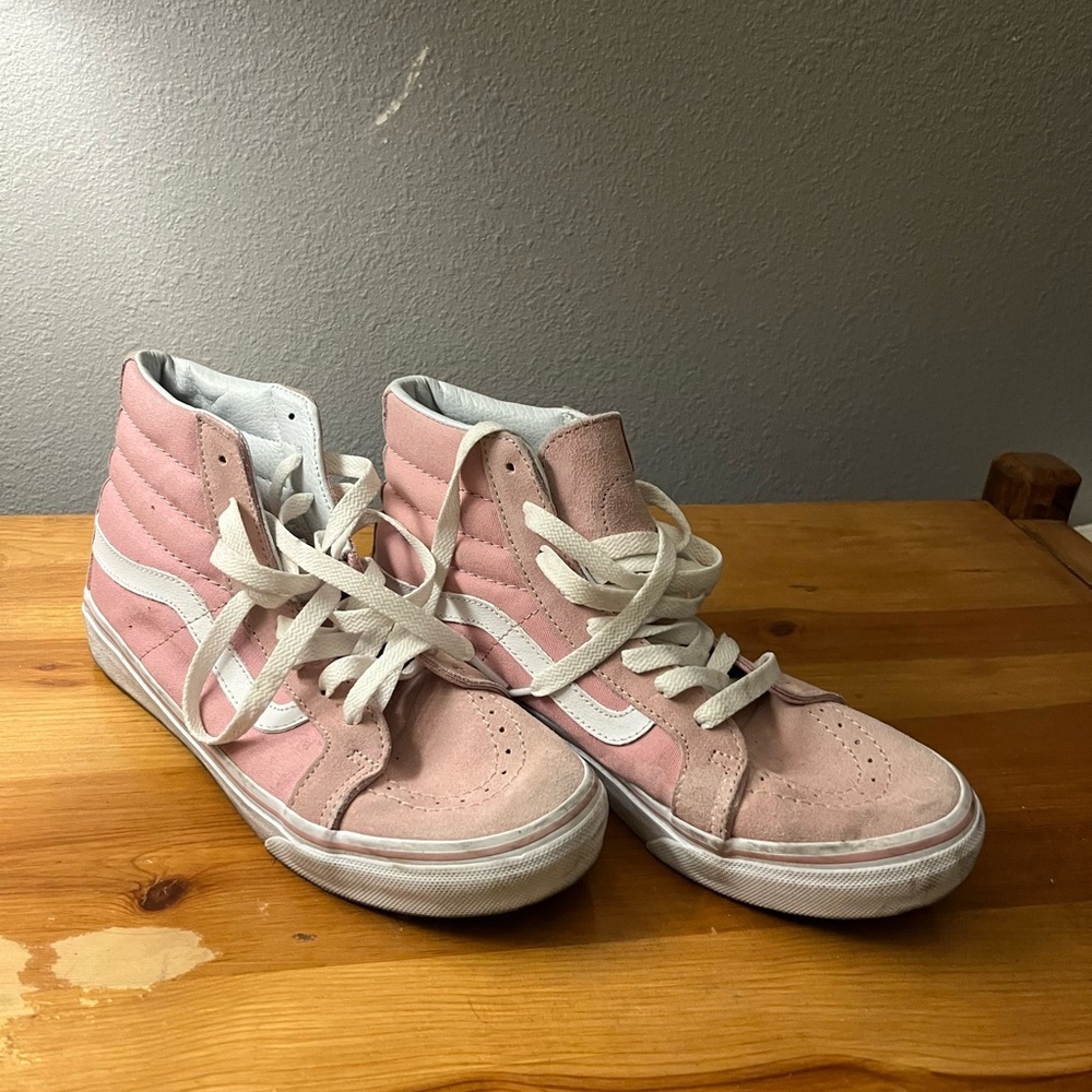 Vans Women's Pink and White High-Top Sneakers